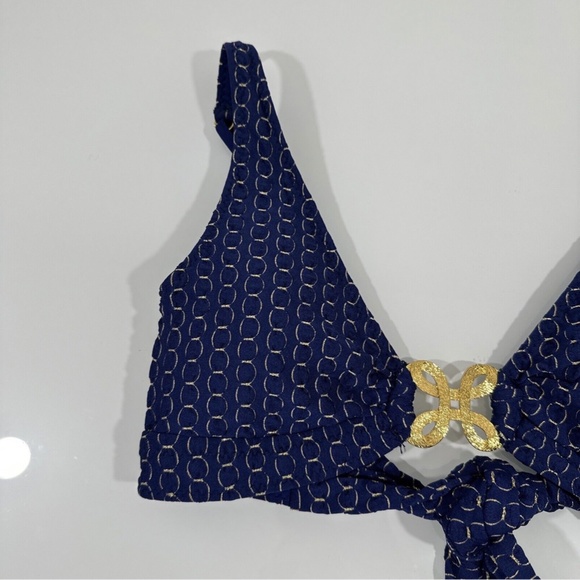 NEW $98 TRINA TURK ] 6 ] Adeline Metallic Print Bikini Top in Blue & Gold‎ - Picture 4 of 10